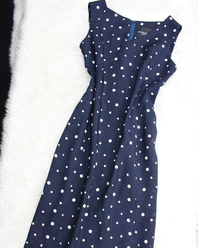 紺×白ドットワンピース/<br />Navy blue x white dot one piece dress