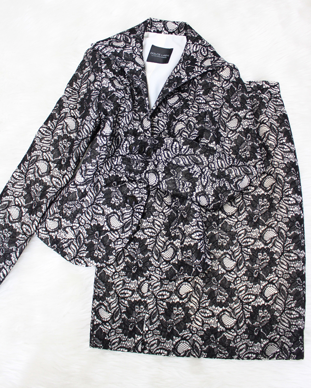 ベージュ黒レーススカートスーツ/<br />Beige black lace skirt suit