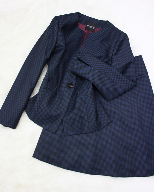 紺千鳥スカートスーツ/<br />Navy blue zigzag skirt suit 紺千鳥スカートスーツ/<br />Navy blue zigzag skirt suit