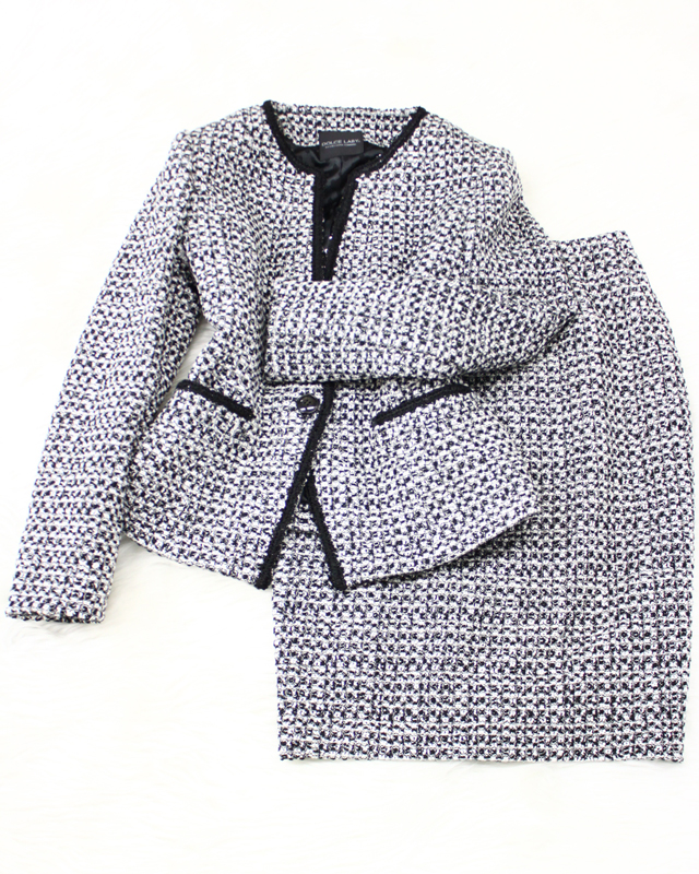 白×黒ツイードスカートスーツ/<br />White x black tweed skirt suit